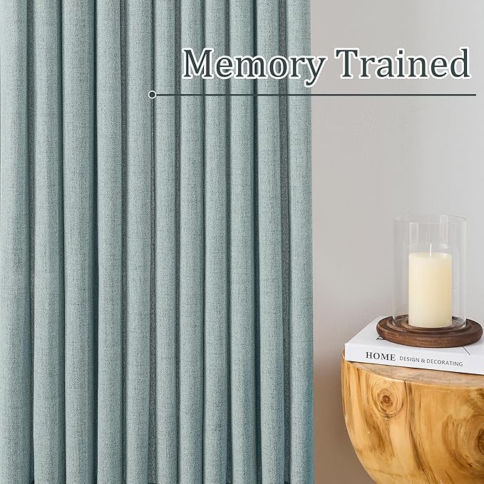 Light Blue Linen Pinch Pleat Curtains 120 Inches Long Pleated Semi Sheer Textured Drapes Hooks Back Tab Coastal Modern Light Filtering Curtain 2 Panels for Living Room Bedroom Office 42x120