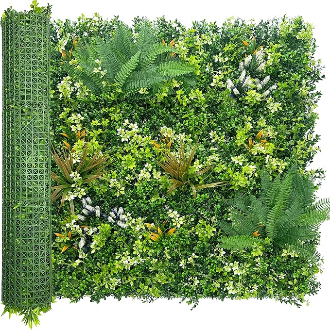Artificial Grass Boxwood Hedges Wall Panels: 40" x 120" (33.5 sqft) UV-Anti Faux Greenery Fake Ivy Leaves Privacy Fence Screen Backdrop for Garden Covering Privacy, Outdoor Indoor Decor