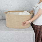Large Rectangle Blankets Basket Living Room 22"x17"x12" Woven Jute Rope Storage Baskets for Nursery Toy Baskets for Kids and Dogs Wicker Laundry Basket Bin for Clothes Towels