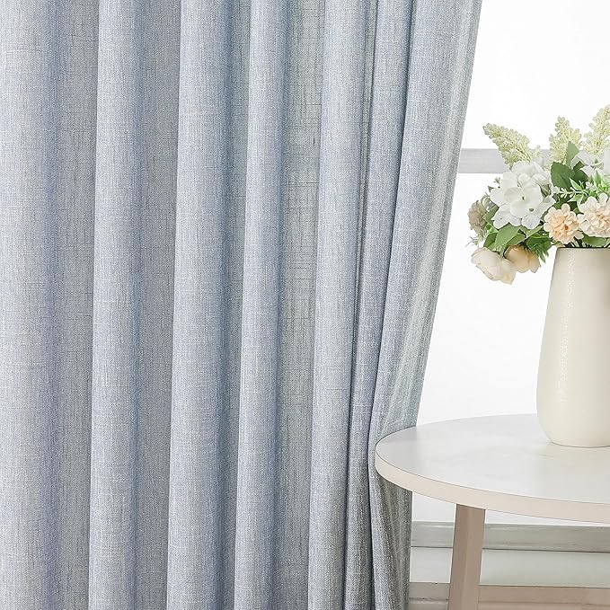 Vision Home Pinch Pleated Blue Semi Sheer Curtains Textured Light Filtering Window Curtains 72 inch for Living Room Bedroom Rayon Blended Chambray Blue Pinch Pleat Drapes with Hooks 2 Panels 40"Wx72"L
