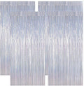 4 Pack NYE Silver Tinsel Foil Curtain, 3.28 FT x 7.05 FT Glitter Silver Tinsel Curtains, Metallic Foil Streamer Disco Fringe Backdrop Party Curtains, Birthday New Year Party Supplies Disco Decor